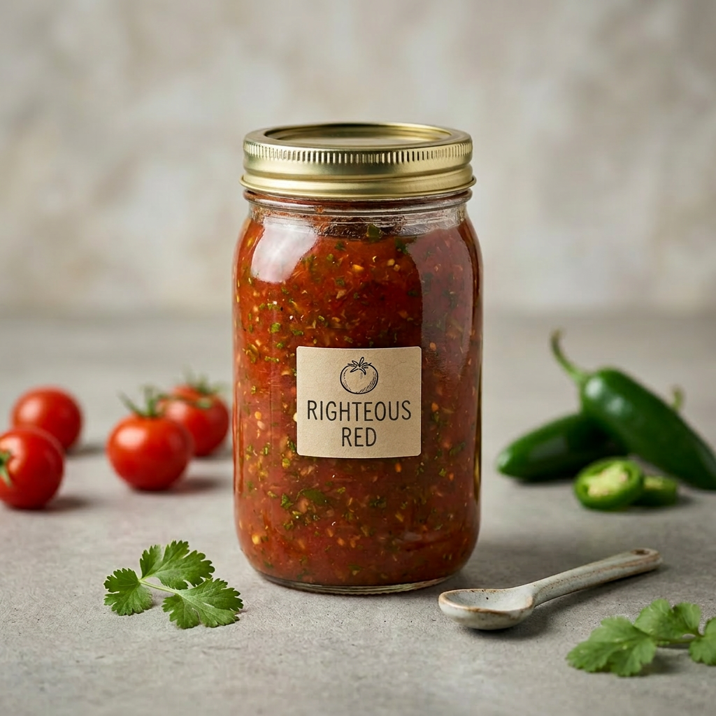 Righteous Red salsa jar